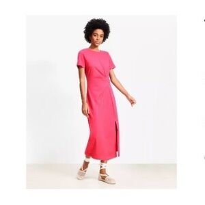 LOFT Bright Pink Twist Front Midi Dress